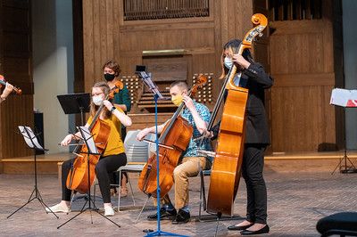 Band members performing in the A. F. Siebert Chapel.