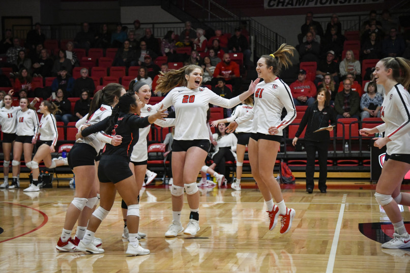 Carthage women's volleyball win a match.