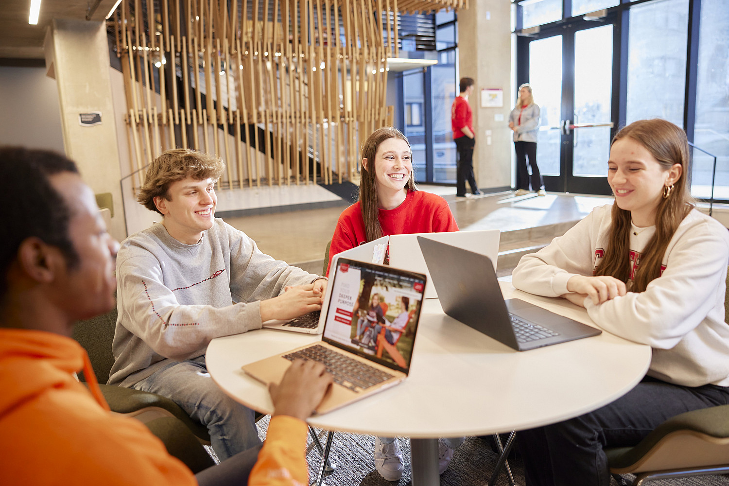 Students enjoy taking study breaks in The Tower residence hall.