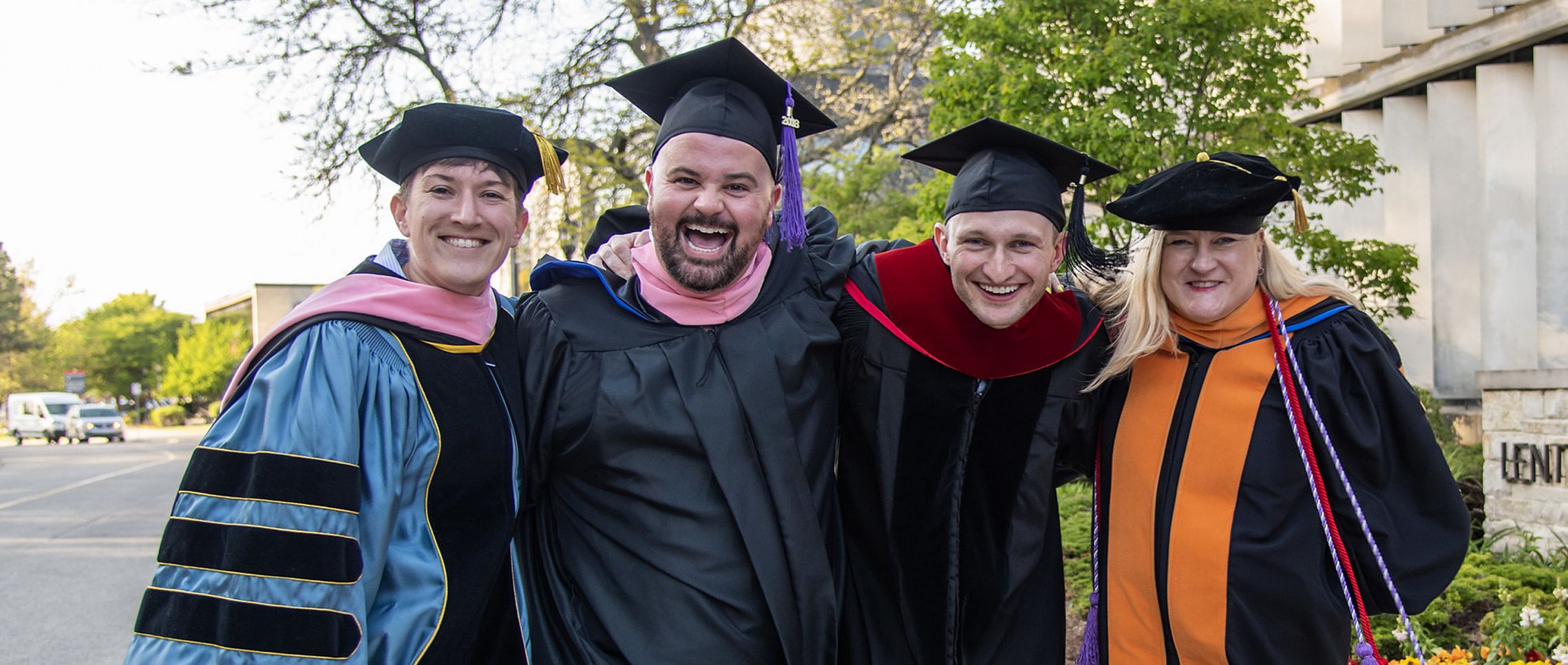 Profs. Maggie Burk (music), Matthew Hougland (musical theatre), Carter Rockhill (management, marketing), and Nancy Reese (nursing) at the...