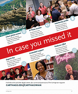 An image of a page in The Carthaginian print magazine highlighting social and web content